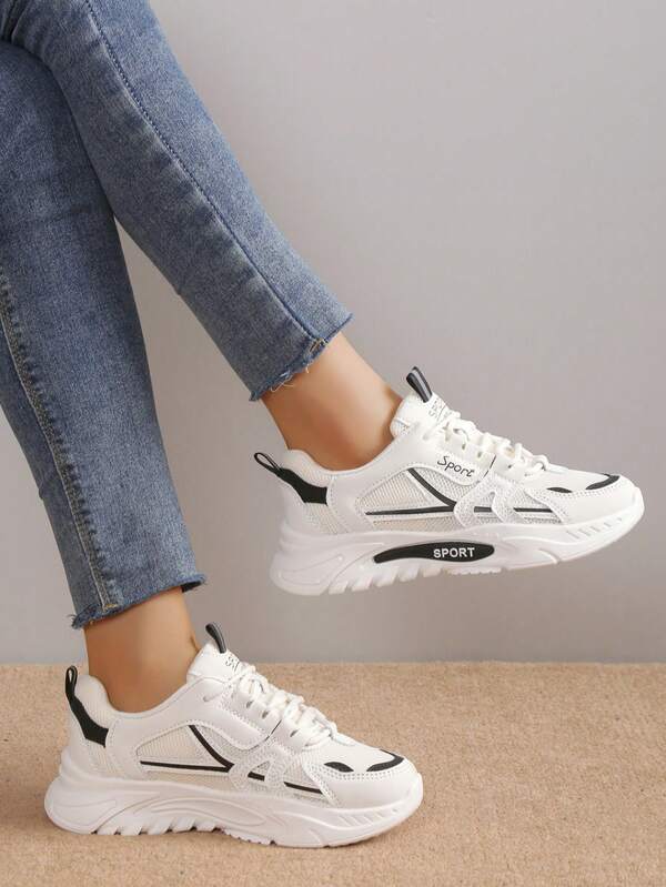 1 paire de baskets épaisses respirantes décontractées, chaussures de sport à la mode polyvalentes et confortables en maille