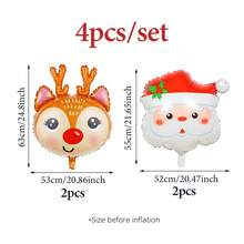 2/4 buc Baloane folie de Crăciun cu cap de ren și Moș Crăciun, Baloane cu pălărie de Moș Crăciun cu ren și fulg de zăpadă, Potrivite pentru decorarea Crăciunului, Ajunul Crăciunului, Anul Nou, Petrecere de ziua de naștere, Decorațiuni pentru reuniuni de familie, Recuzită foto