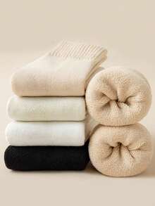 6 Pairs Unisex Winter Thick Thermal Lined Warm Socks, Heat Retaining, Soft & Thick, Suitable For Women Indoor/Sleepwear