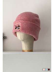 قبعة محبوكة على شكل كلب السجق للنساء، قبعة جميلة مع حماية الأذن، قبعة شتوية دافئة مطرزة بكلب التزلج، قبعة محبوكة متعددة الاستخدامات للخريف/الشتاء