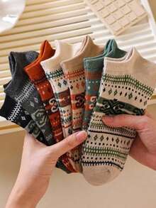 3/5/7 Pairs Random Pattern Socks, Breathable Vintage Casual Unisex Socks For Daily Wear - Multicolor - View 1