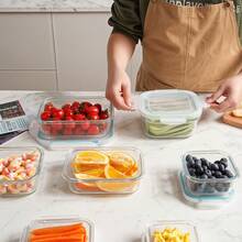 8PCS Glass Food Storage Containers With Lids, Food Storage Containers, Leak-Proof, Suitable For Fruits, Vegetables, Kitchen, Picnic, Meal Preparation, Refrigerator - 透明 - 查看 2