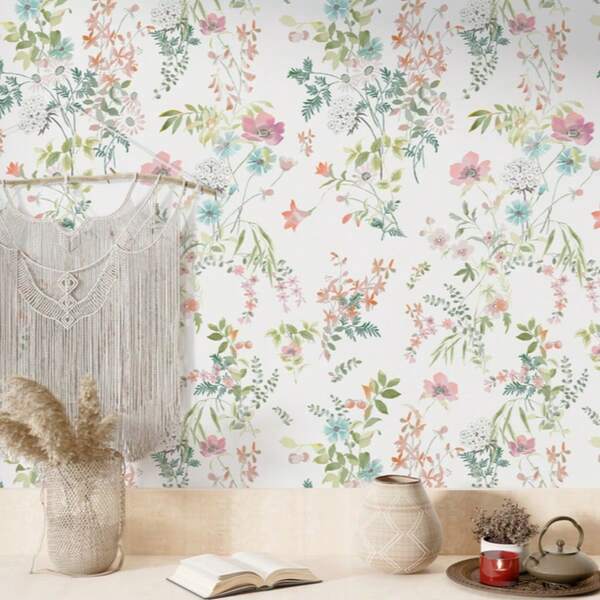 1 PC Beige Floral Design Self - Adhesive Wallpaper, Premium Vinyl PVC Material, Peel And Stick Room Decoration Wallpaper Stickers Ideal For Home Decor, Cabinet Renovation, Furniture DIY Projects And Creating A Warm, Natural Ambience In Any Living Space
