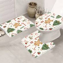 1/3/4pcs Wite Gingerbread For Man Christmas Tree Crutch Candy Shower Curtain Bathroom Set, Waterproof And Wear-Resistant Accessories,With 12 Hooks - Includes Toilet Seat Cover, Bath Mats, And Rugs - Non-Slip Polyester Fabric - Washable - Perfect For Holiday Decor,Home/Bedroom/House/Western Decor, - Multicolor - View 13