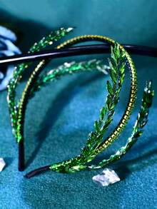 1 buah Bando Pengantin Kristal Buatan Tangan, Aksesori Rambut Pernikahan, Aksesori Hari Valentine - Hijau - View 3