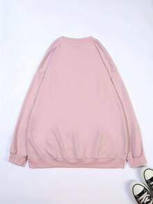 2025 New Women's Sweatshirt Round Neck Sweater For Women With "Overstimulated" Print - Soft Pink Casual Sweatshirt With Gathered Sleeves, Machine Washable, Comfortable Clothing For All Seasons Loose And Comfortable - 橄欖綠 - 查看 10