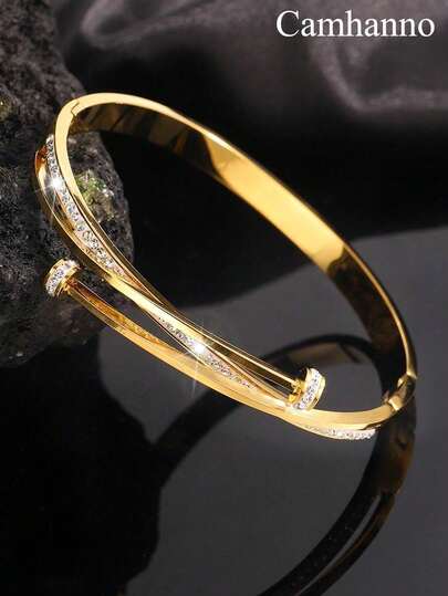 1PC Exquisite And Stylish Stainless Steel Cross Double Headed Hammer Bracelet, Suitable For Women To Wear At Banquets, Daily Fashion, Commuting, Or As Holiday Gifts