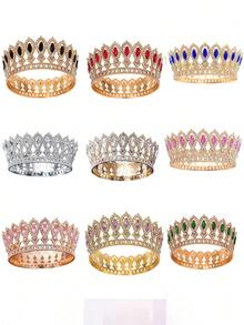 1 buc coroană rotundă aurie de lux, accesoriu metalic pentru păr, coroană de regină, decorațiune pentru petrecerea de nuntă, coafură elegantă pentru prințesă, recuzită pentru cosplay, petrecere de ziua de naștere pentru adulți, tiară de nuntă cu pietre accesorii de Ziua Îndrăgostiților - Aur - Vizualizare 12