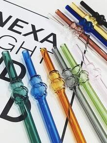 Paie drăguțe din sticlă cu perii de paie, paie reutilizabile de 7,87 inch / 8 mm, multicolore rezistente la spargere, pentru smoothie-uri, milkshake-uri, ceai sau cafea cu gheață