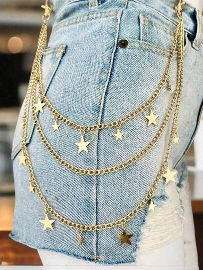1pc Punk Style Fashion Waist Chain, Double-Layer Metal Chain, Unique Decoration For Pants, Skirts, Hip Hop Accessories