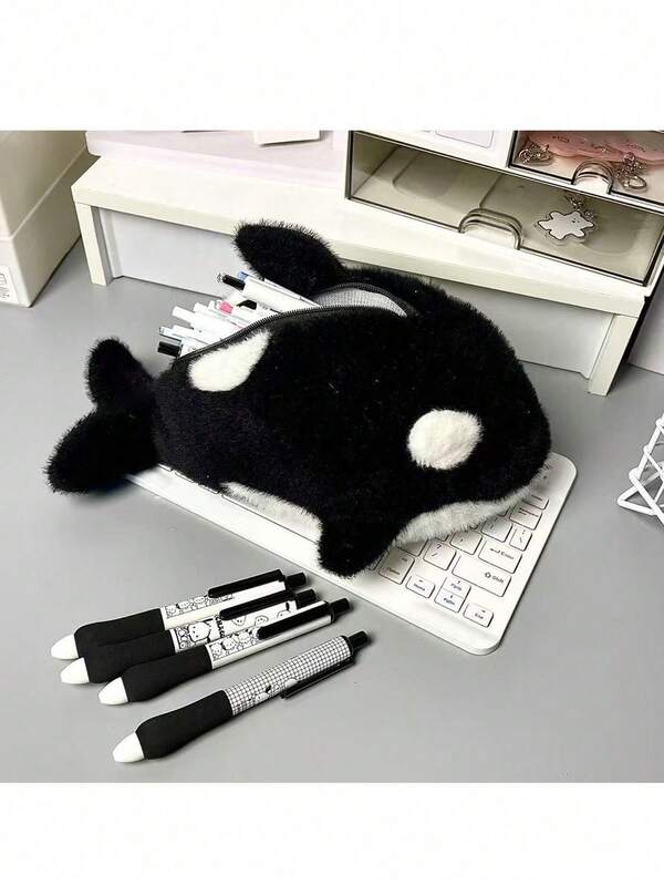 1 Pc Cute Plush Ocean Shark Pencil Box - Medium Capacity Cute Plush Pencil Box (Without Zipper Pendant) - Creative Student Desktop Storage Stationery Box, Storage Bag, Christmas Gift, School Supplies, School Necessities, School Bag ﻿