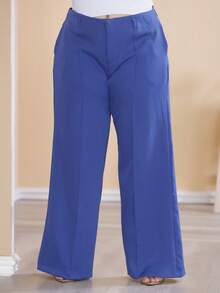 Plus Size Wide Leg Pants, New Fashion Tailored Fabric - 藍色 - 查看 4