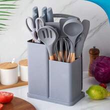 19-Piece Silicone Kitchen Utensil Set With Heat-Resistant Wooden Handles - Premium Non-Stick Utensil Set - 灰色 - 查看 1