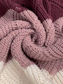 Women's Casual Colorblock V-Neck Sweater, Autumn/Winter Vacation - Burgundy - View 9