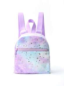 1个冬季新款迷你可爱星月印花柔软毛绒可调节背包，适合儿童女孩，可用于户外旅行、日常使用、节日礼物、小学等场合。 - 紫色 - 查看 4