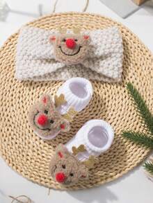 1 PC Baby Headband +1 Pair Baby Socks,For 1-3 Years Old,Toddler Christmas Dress,Christmas Headband And Socks,Fashionable,Suitable For Photo Taking And Daily Life,Baby Christmas Gift - Multicolor - View 3