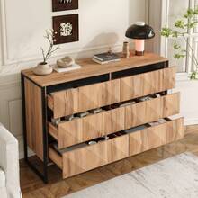 The Sideboard And Vanity Feature A Combination Of Black And Natural Wood Tones, Metal Legs, And Raised Doors. - 1 - View 6