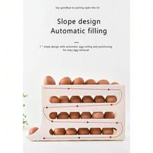 4 Tiers Egg Holder For Refrigerator - Auto Rolling Organizer, Space-Saving Dispenser, 30 Eggs Large Capacity Rack (White), - 白色 - 查看 6