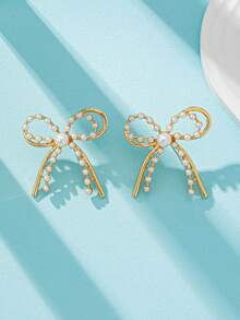 1 对密镶水晶优雅蝴蝶结耳环，闪亮蝴蝶结耳环珠宝适合女士日常佩戴