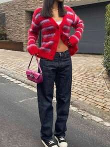 1pc Women's Elegant Lavender Red Cardigan Sweater, Fashionable For Dates, Casual Outdoor Activities And Travel In Autumn/Winter