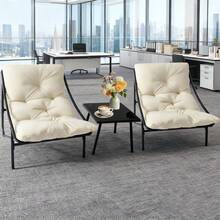 Small Table And Chairs Set Of 3, Garden Furniture Set, Balcony Furniture Set, Set Of 3, 2 Rocking Chairs + 1 Table With Cushions And Coffee Table, For Cafe, Patio, Balcony, Garden, 4 Colors To Choose From - White - View 5