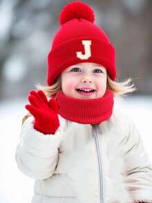 3 Stücke Kinder Winter Gestrickte Mütze, Schal und Handschuhe Set, Unisex Warmes Accessoire Set für Mädchen, Kinder