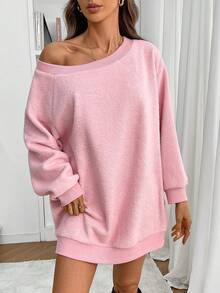 Women's Solid Color Asymmetric Shoulder Long Sleeve T-Shirt Top