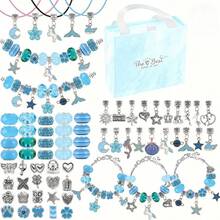 4 套 135 件/129 件/67 件 DIY 手链珠子套件，包括独角兽和美人鱼工艺品，包含 60 件配件、3 件手链和 3 件项链串，适合生日、圣诞节、新年和情人节礼物 - 彩色 - 查看 4