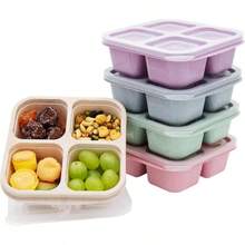5 Paquete de Bento Caja de Almuerzo, 4 Compartimentos Contenedores de Aperitivos, Caja de Aperitivos Dividida, Contenedores de Almuerzo para Preparación de Comidas para Niños Pequeños y Adultos, Recipientes de Almacenamiento de Alimentos para la Escuela, el Trabajo y los Viajes - Paquete de 5 multicolor - Ver 1