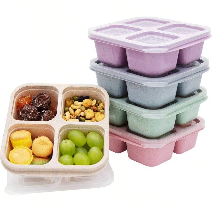 5 Paquete de Bento Caja de Almuerzo, 4 Compartimentos Contenedores de Aperitivos, Caja de Aperitivos Dividida, Contenedores de Almuerzo para Preparación de Comidas para Niños Pequeños y Adultos, Recipientes de Almacenamiento de Alimentos para la Escuela, el Trabajo y los Viajes - Paquete de 5 multicolor - Ver 1