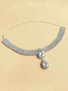 1 pieza Collar con colgante de gota de agua blanco sexy, joyería de moda con cristales brillantes de strass para eventos formales - Blanco - Ver 2