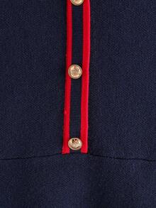 Girls' Collared Long Sleeve Sweater Dress, School Style - Navy Blue - View 4