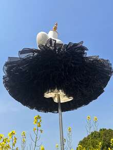 35厘米白色衬里薄纱裙，2层和4层，时尚婚礼、派对、洛丽塔风格照片拍摄 - 黑色 - 查看 4