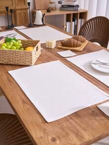 1/4/6pcs Plain Linen Rectangular Double-Layer Placemats, Vintage Style Kitchen Dining Table Decor, Non-Slip Thick & Durable Washable Mats Suitable For Daily Use, Holidays, Family Gatherings, Weddings, Parties, All Seasons - White - View 6
