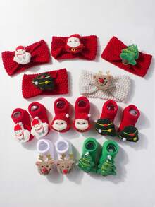 1 PC Baby Headband +1 Pair Baby Socks,For 1-3 Years Old,Toddler Christmas Dress,Christmas Headband And Socks,Fashionable,Suitable For Photo Taking And Daily Life,Baby Christmas Gift - Multicolor - View 6