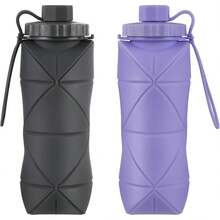 Silicone Collapsible Bottles,Lightweight Reusable Leakproof Traveling Camping Hiking Cycling Sports Outdoor,Foldable Portable Travel Bottle 600ML Dark And Purple 2Pack. - Dark Blue - View 5