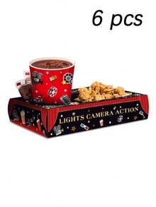 1/6/12件一次性电影之夜主题小吃托盘、爆米花食品饮料架、电影之夜小吃托盘盒（带纸质食品托盘）适用于电影院电影生日派对、电影之夜派对用品、家庭食品托盘厨房装饰 - 電影之夜主題 - 查看 7