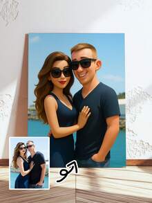 1pc Custom Personalized Personal Portrait Animation Style, Framed Canvas Painting, Very Suitable For Weddings, Home Decoration, Upload Friends Photos, Couple Photos, Family Photos Converted Into Animation Style, Cartoon Style - Multicolor - View 3