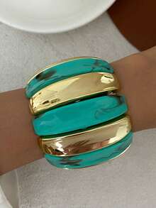 1 pieza Brazalete ancho de resina asimétrico de arco geométrico bohemio de colores mixtos, joyería versátil de fiesta casual lujosa para mujeres y parejas, regalo para boda y vacaciones (el material y el color del brazalete están sujetos al producto real) - pulsera - Ver 11