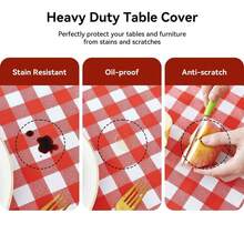 1pc/6pcs Red & White Checkered Tablecloth, 137*274cm Decorative Plaid Tablecloth, Waterproof Oil-Proof Dust-Proof Tablecloth, Oil-Proof Spill-Proof Floor Mat, Suitable For Indoor & Outdoor Wipeable Tabletop, Fit For Picnic, Farm, Birthday, Wedding Rectangle Party Table