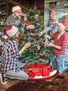 1pc Winter Santa Claus Christmas Tree Skirt - Holiday Atmosphere Decoration, Polyester Material, Stocking Up At The End Of The Year Home And Party Holiday Decoration,Christmas Decorations Gift - Multicolor - View 4