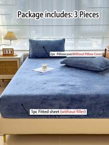 3 件海军蓝柔软舒适水晶天鹅绒床单套件（1 件床笠 + 2 件枕套），可机洗，适合卧室和客房，四季皆宜