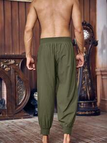 Men's Elastic Waist Pirate Costume Pants Cotton Medieval Viking Knicker Colonial Style Ideal For Halloween - xanh quân đội - Xem 2