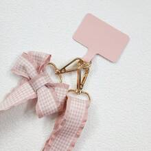 高品质极简千鸟格丝巾项链挂绳，北欧风可拆卸可调节粉色蝴蝶结设计，兼容 17/16 Pro Max、相机、包包、风扇、对讲机等。 - 藕粉色 - 查看 8