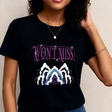 Women'S "Won't Miss" Graphic Tee - Purple & Blue Floral Design, Casual Crew Neck, Machine Washable, Loose Fit for Spring Summer & Fall, Everyday Fashion Top, Spring Summer Top | Floral Print Tee | Comfortable Fit - 1pcs, 180Gsm, 100% Cotton - Negro - Ver 2