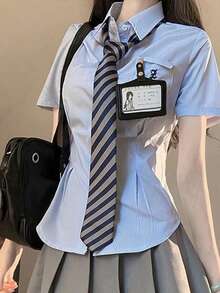 1 件条纹休闲轻商务涤纶斜条纹衬衫，适合所有季节 - 彩色 - 查看 4