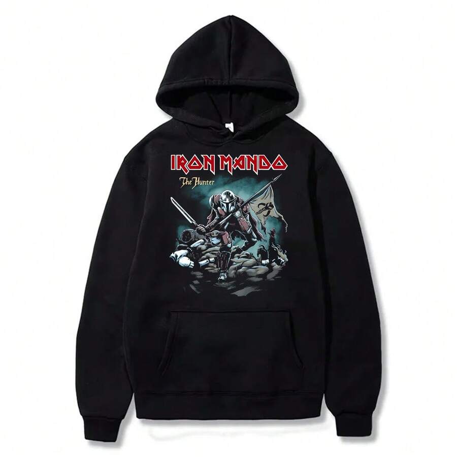 Iron-MandoS  Japanese Anime Cartoon Pullover Hoodies Printed Hoodies Men's And Women's Hoodies Vintage Unisex Hoodie With Pockets Long Sleeve Casual Top Men & Women Graphic Hoodies & Sweatshirts Funny Hoodie Spring Autumn And Winter Streetwear Clothes For Male & Female - 黑色 - 查看 1