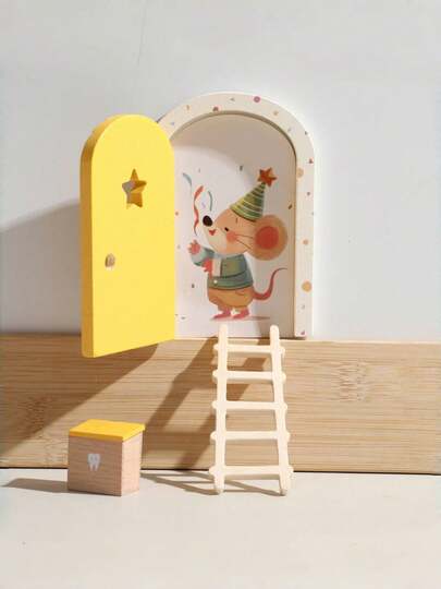 儿童房装饰、女孩卧室配件、婴儿房装饰、木制卡通仙女门、迷你梯子装饰、仙女门挂饰、彩色爱心仙女门、家居装饰、拍照道具、圣诞节、万圣节、生日礼物、万圣节、圣诞节活动及派对用品