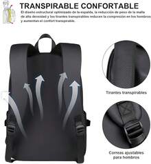 Mochila para Laptop Hombre, Mochila Impermeable, Mochila para Portátil de 15.6 Pulgadas, Mochila de Gran Capacidad para escuela, viajes, Negocios - Negro - Ver 6
