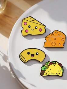 1/4pcs Cartoon Cheese Brooch, Luxurious Realistic Food Lapel Pin, Alloy Resin Cartoon Clothing & Bag Decor Badge